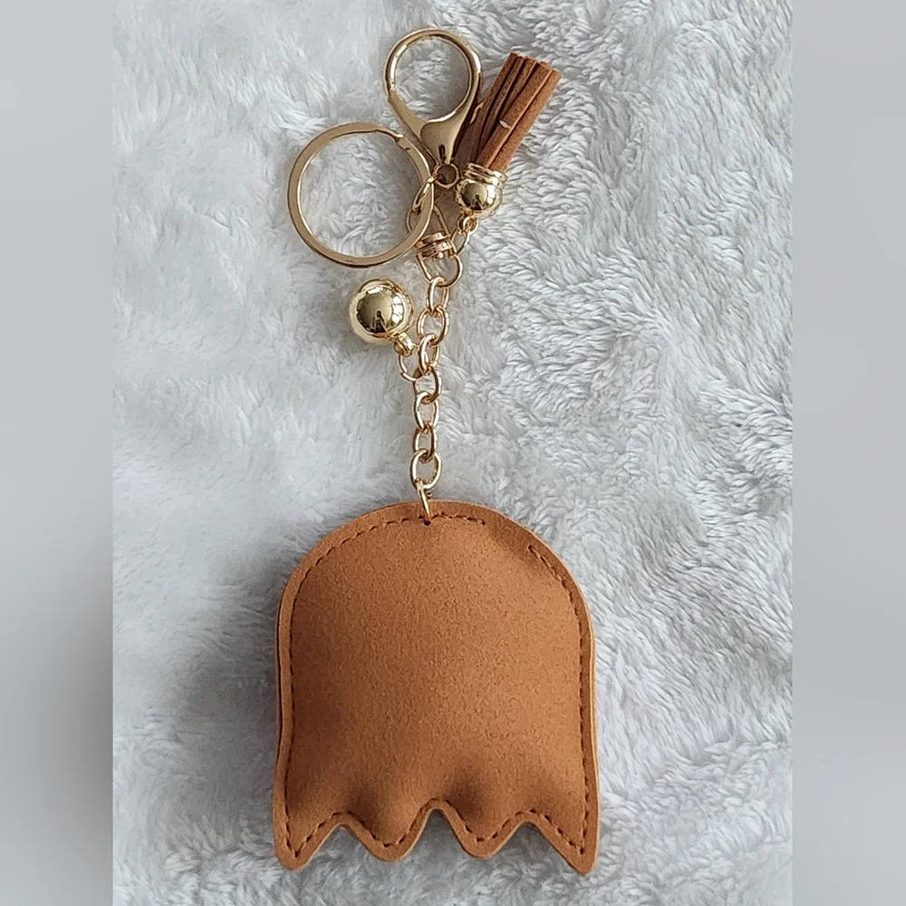 Pacman Brown Ghost Rhinestone Keychain Video Game Bag Charm - Picture 3 of 4